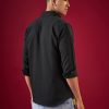 Black Viscose Mandarin Collar Mens Shirt
