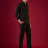Black Viscose Resham Embroidered Mens Shirt