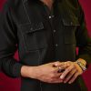 Black Viscose Resham Embroidered Mens Shirt