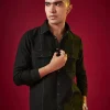 Black Viscose Resham Embroidered Mens Shirt