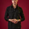 Black Viscose Resham Embroidered Mens Shirt