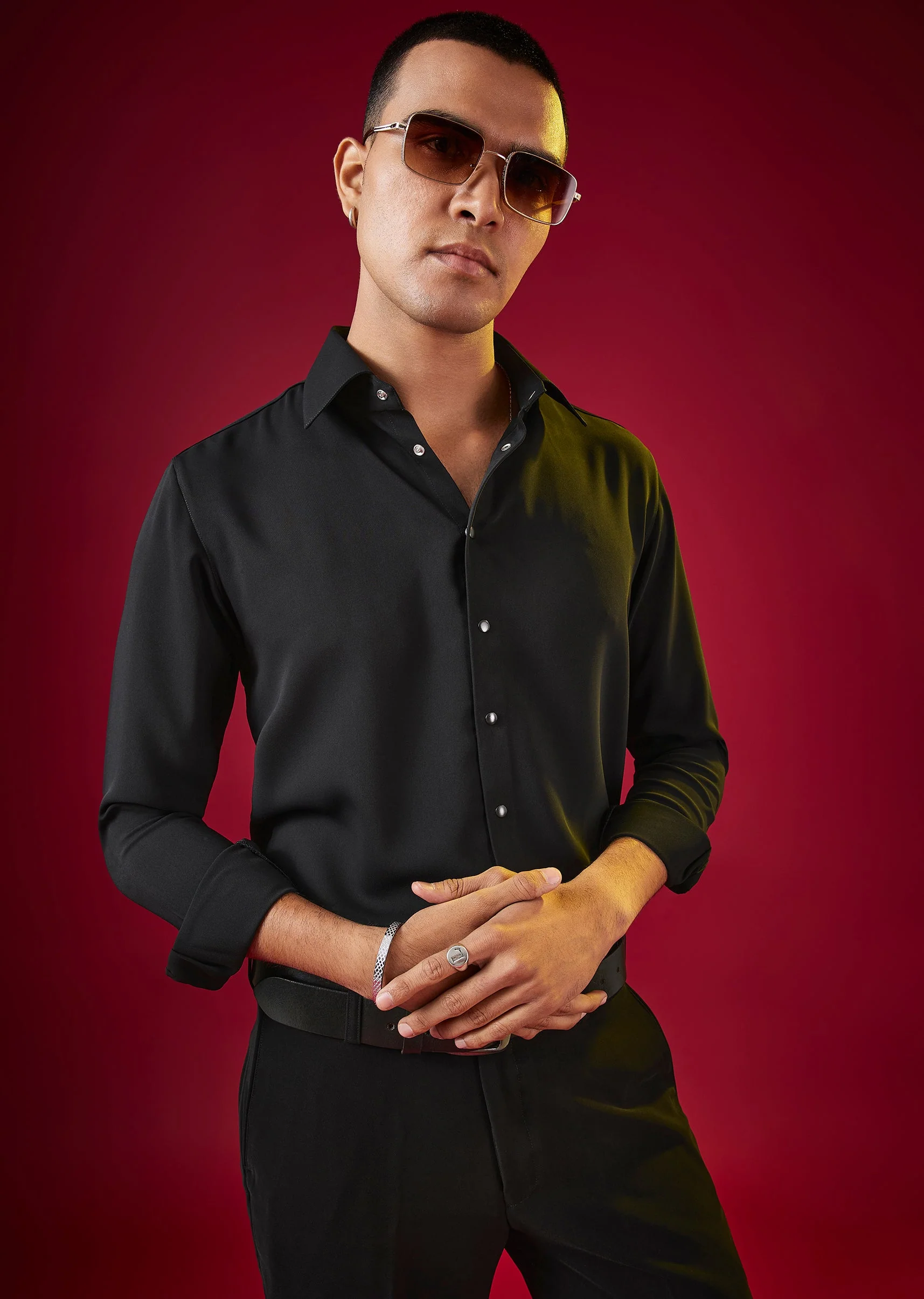 Black Minimal Occasion Shirt for Men