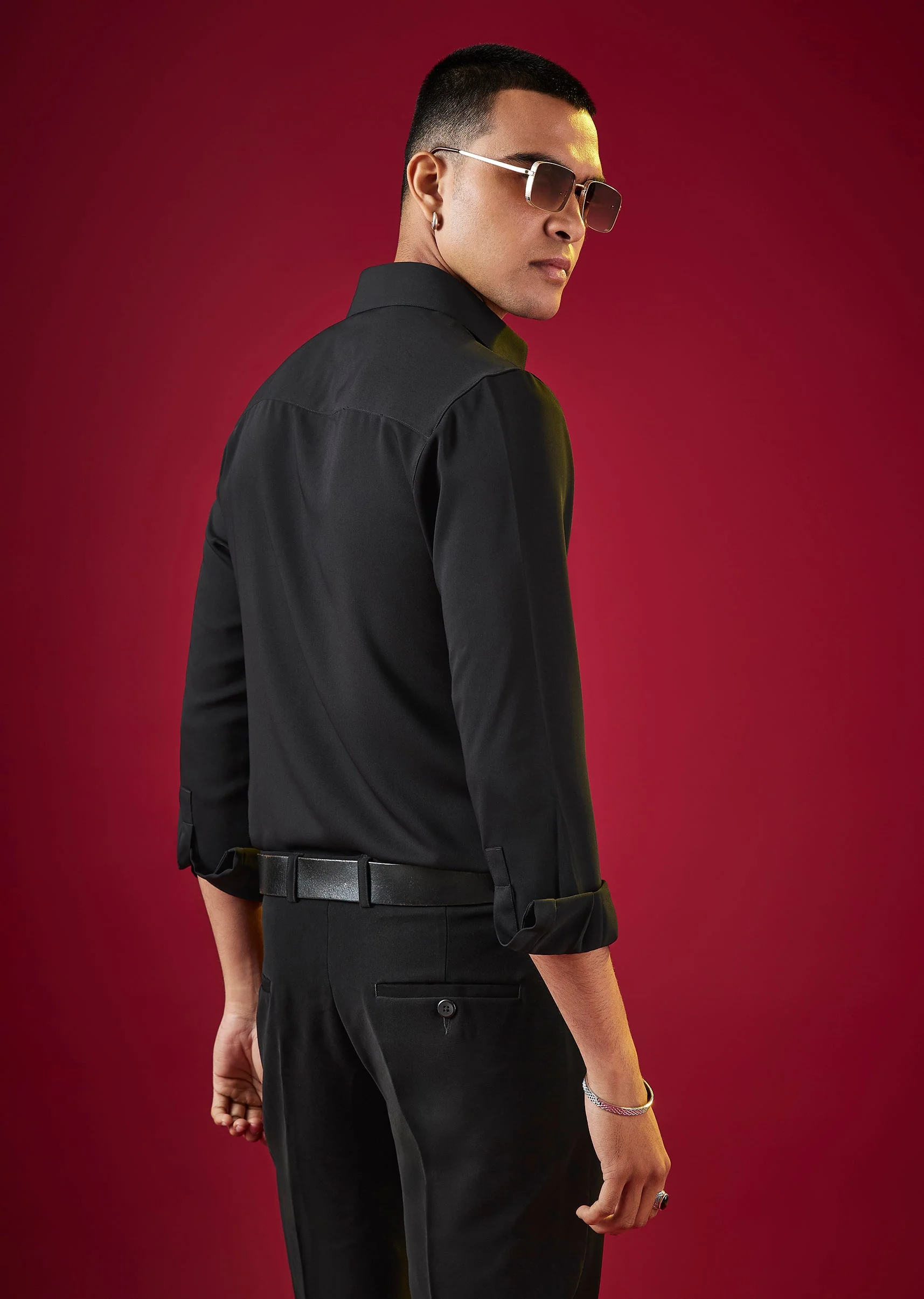 Black Minimal Occasion Shirt for Men