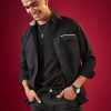 Black Viscose Mandarin Collar Solid Mens Shirt