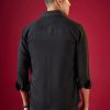 Black Viscose Mandarin Collar Solid Mens Shirt