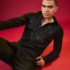 Black Thread Embroidered Mens Shirt