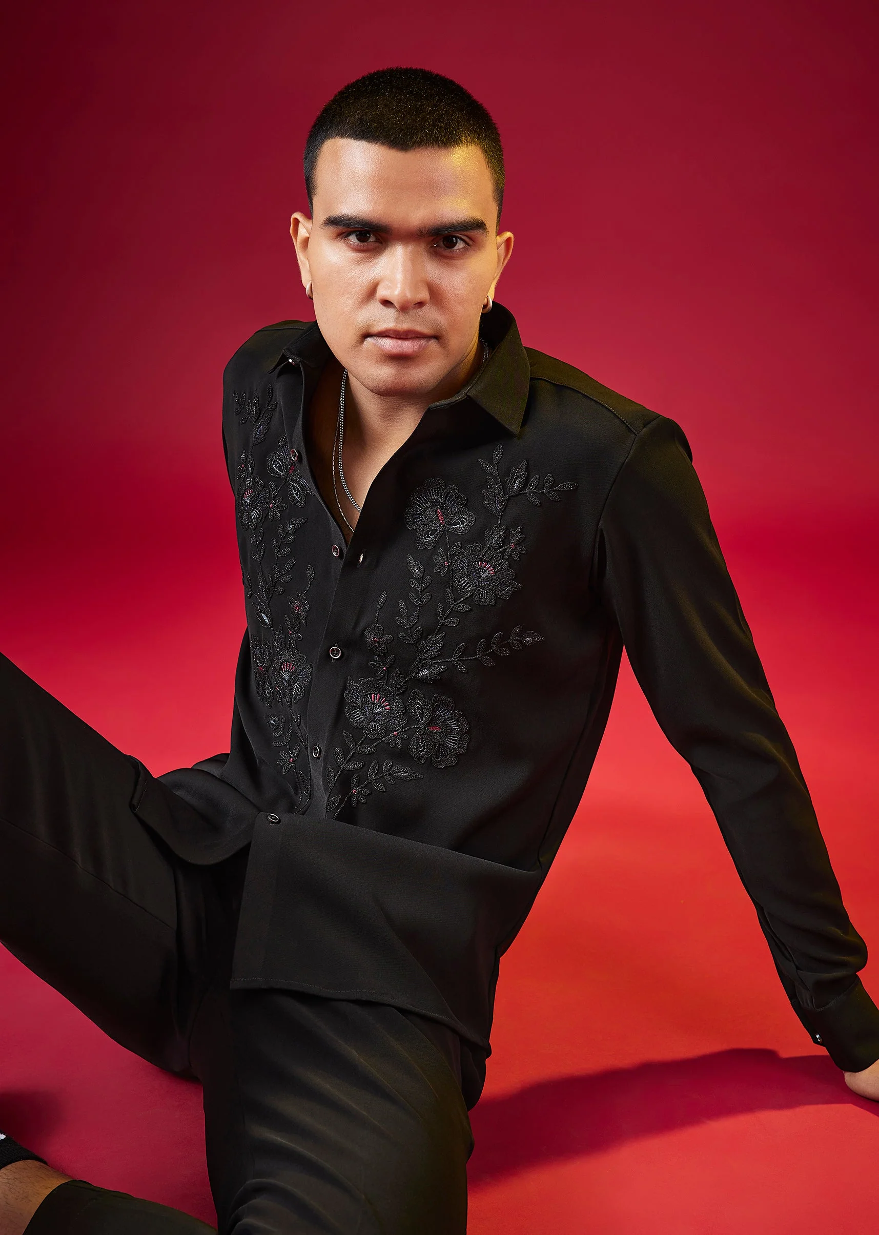 Black Thread Embroidered Mens Shirt