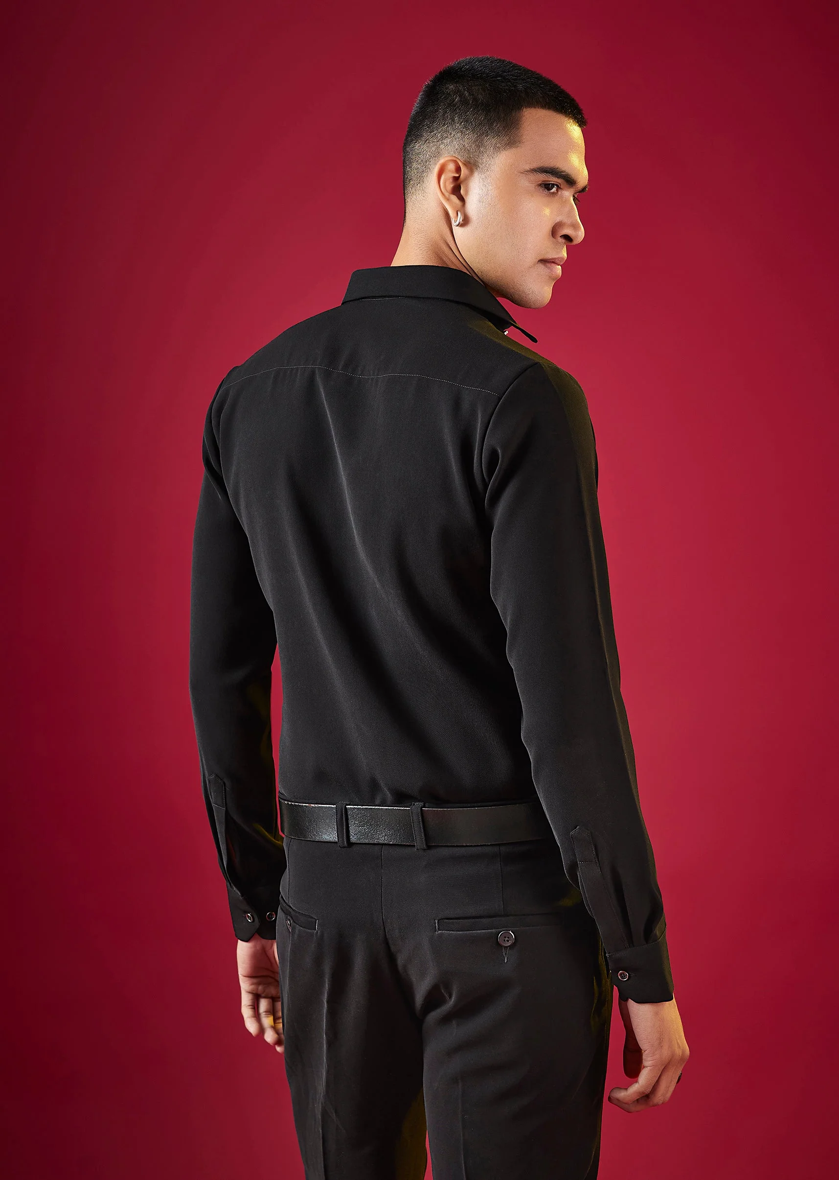 Black Thread Embroidered Mens Shirt