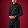 Black Viscose Thread Embroidered Mens Shirt