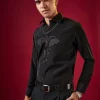 Black Viscose Thread Embroidered Mens Shirt