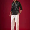 Black Applique Embroidered Floral Mens Shirt