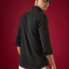 Black Applique Embroidered Floral Mens Shirt