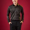Black Thread Embellished Mens Shirt