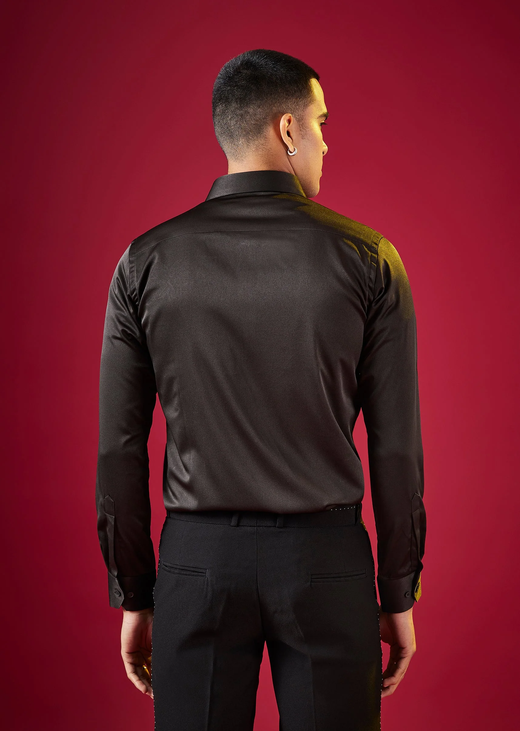 Black Thread Embellished Mens Shirt