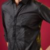 Black Thread And Resham Embroidered Mens Shirt