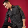 Black Thread And Resham Embroidered Mens Shirt