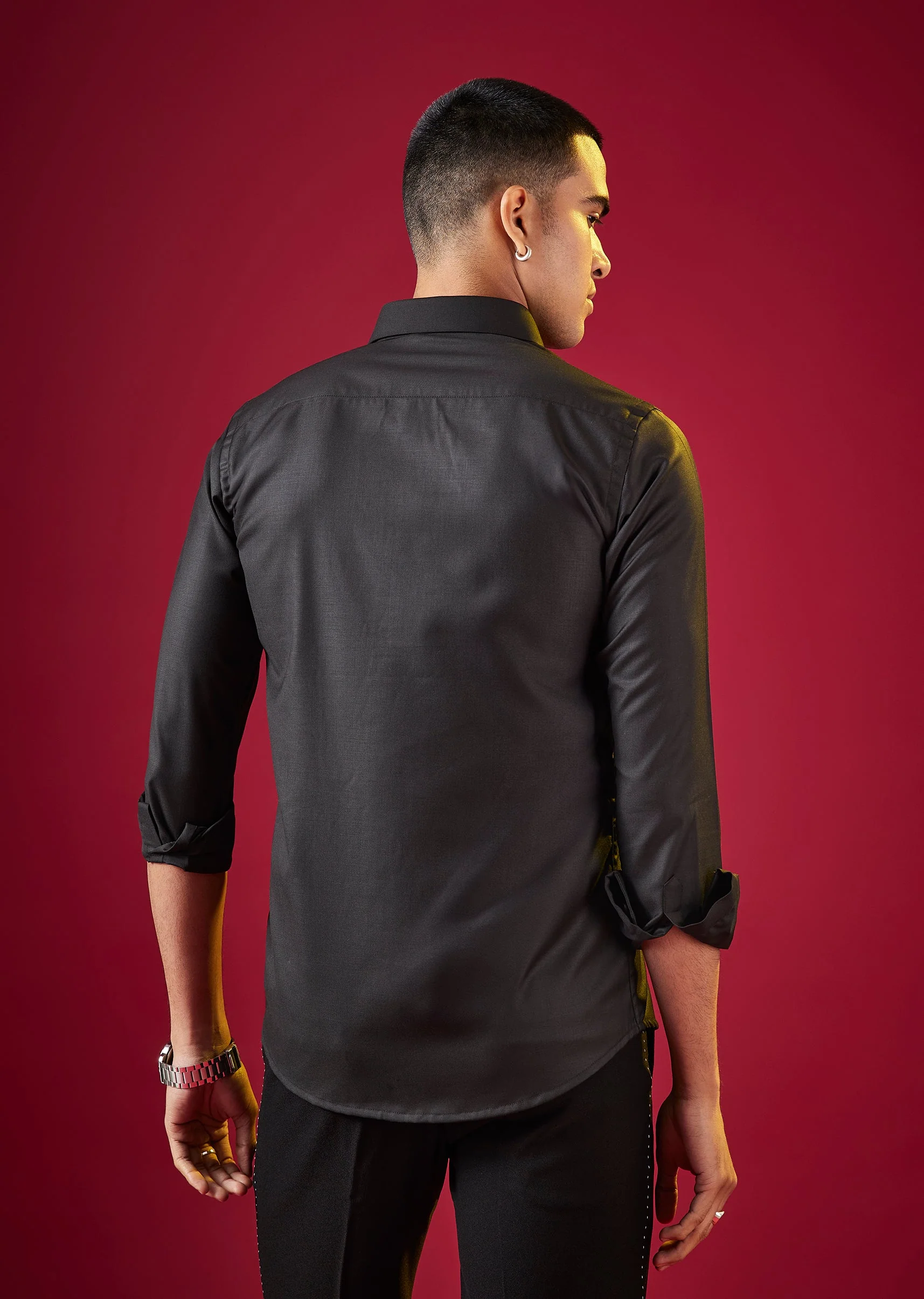 Black Thread And Resham Embroidered Mens Shirt