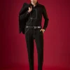 Black Viscose Cutdana Embroidered Mens Shirt