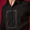 Black Viscose Cutdana Embroidered Mens Shirt