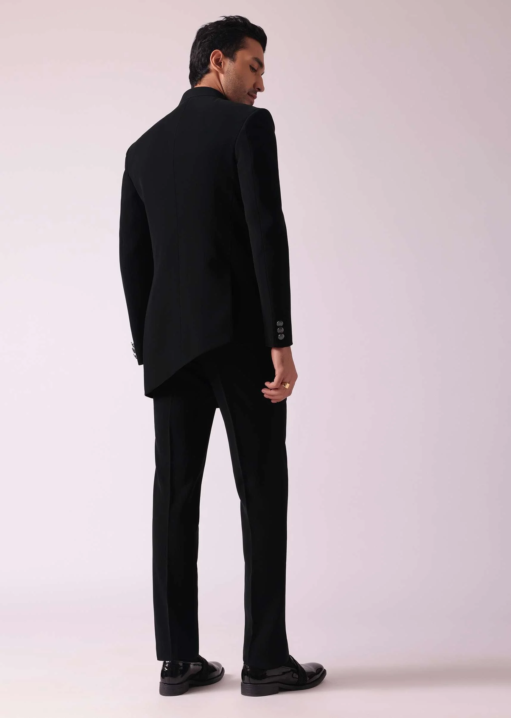 Black Fusion Jodhpuri Suit With Intricate Embroidery