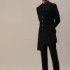 Black Indowestern In Suiting Fabric With Cut Dana Embroidery