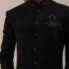 Black Indowestern In Suiting Fabric With Cut Dana Embroidery
