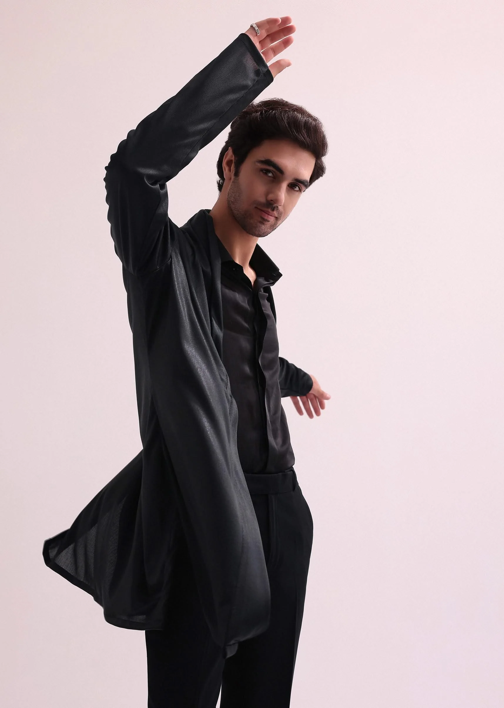 Black Indo Western Lapel Jacket With Shirt And Pant