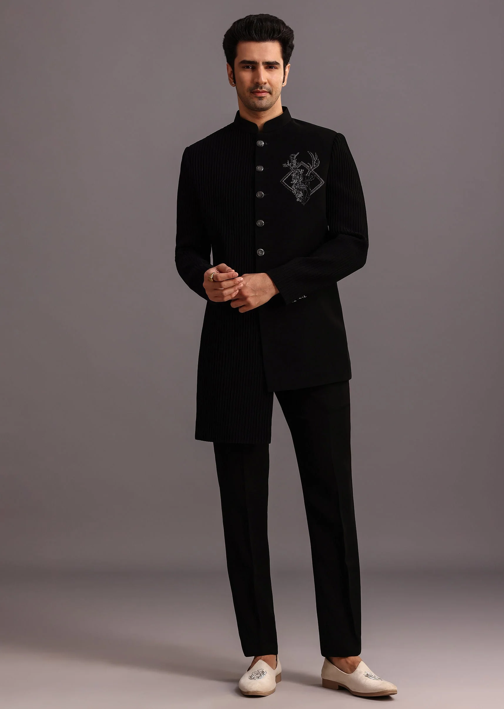 Black Zardosi Embroidered Indowestern Trouser Suit