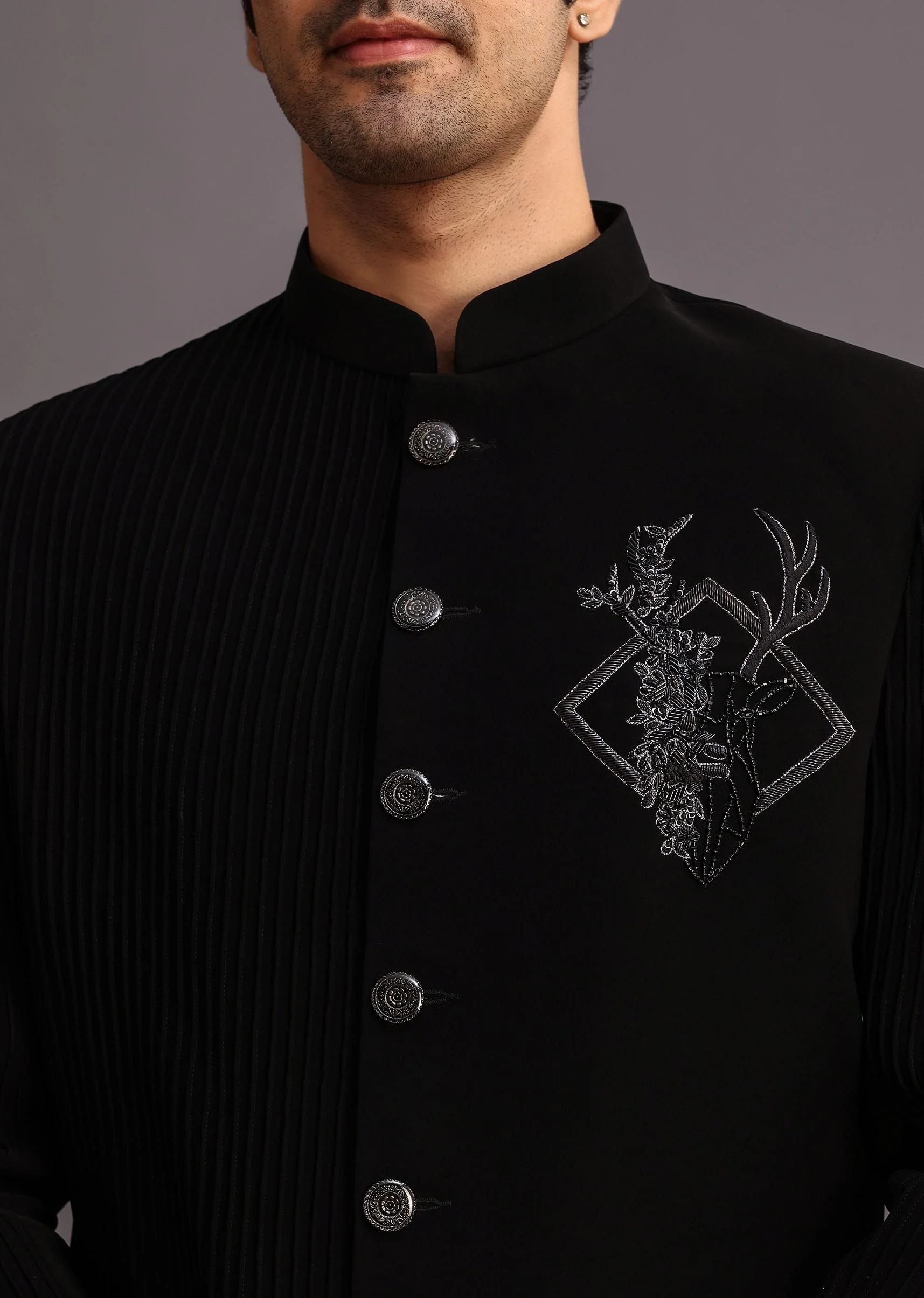 Black Zardosi Embroidered Indowestern Trouser Suit