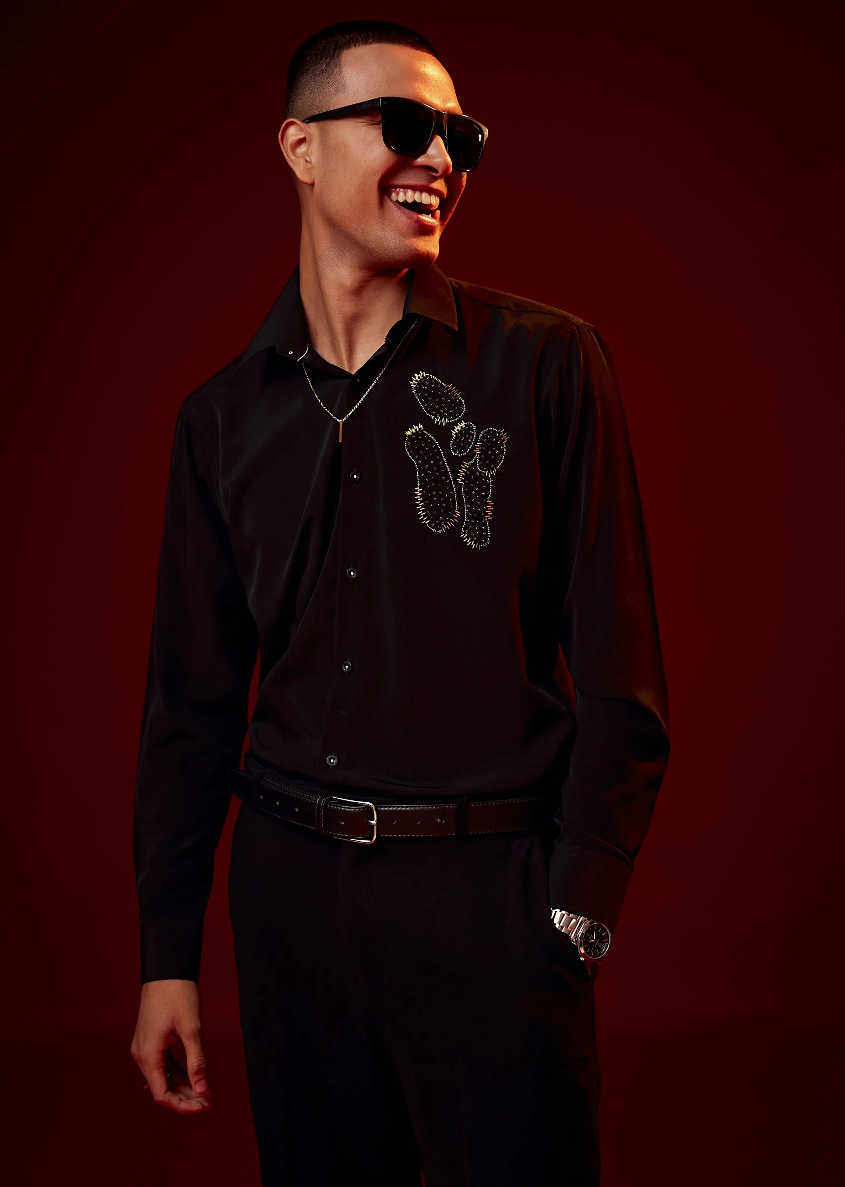 Black Embellished Festive Shirt