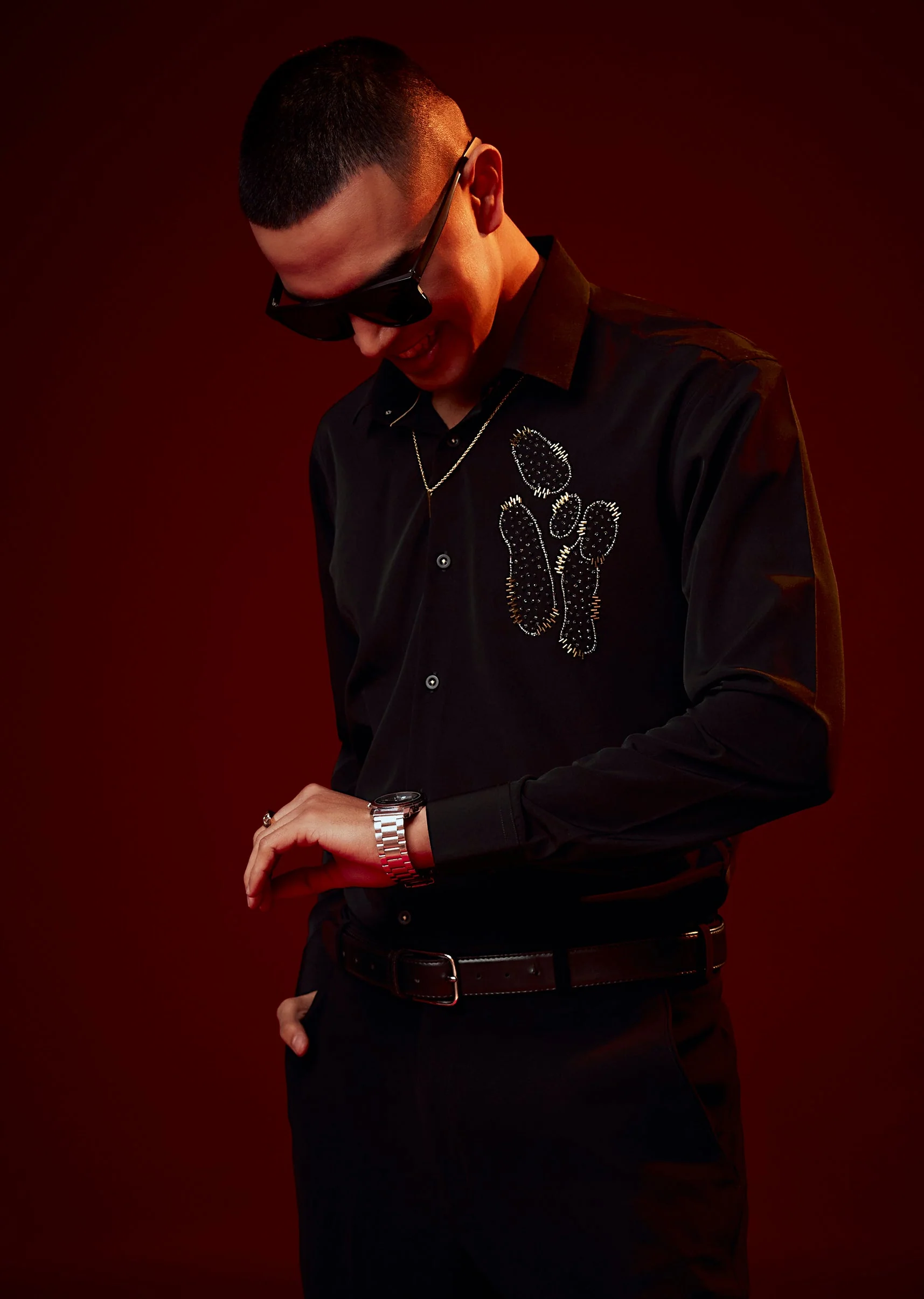 Black Embellished Festive Shirt