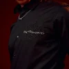 Black Embroidered Silk Blend Mandarin Collar Shirt