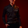 Black Embroidered Silk Blend Mandarin Collar Shirt