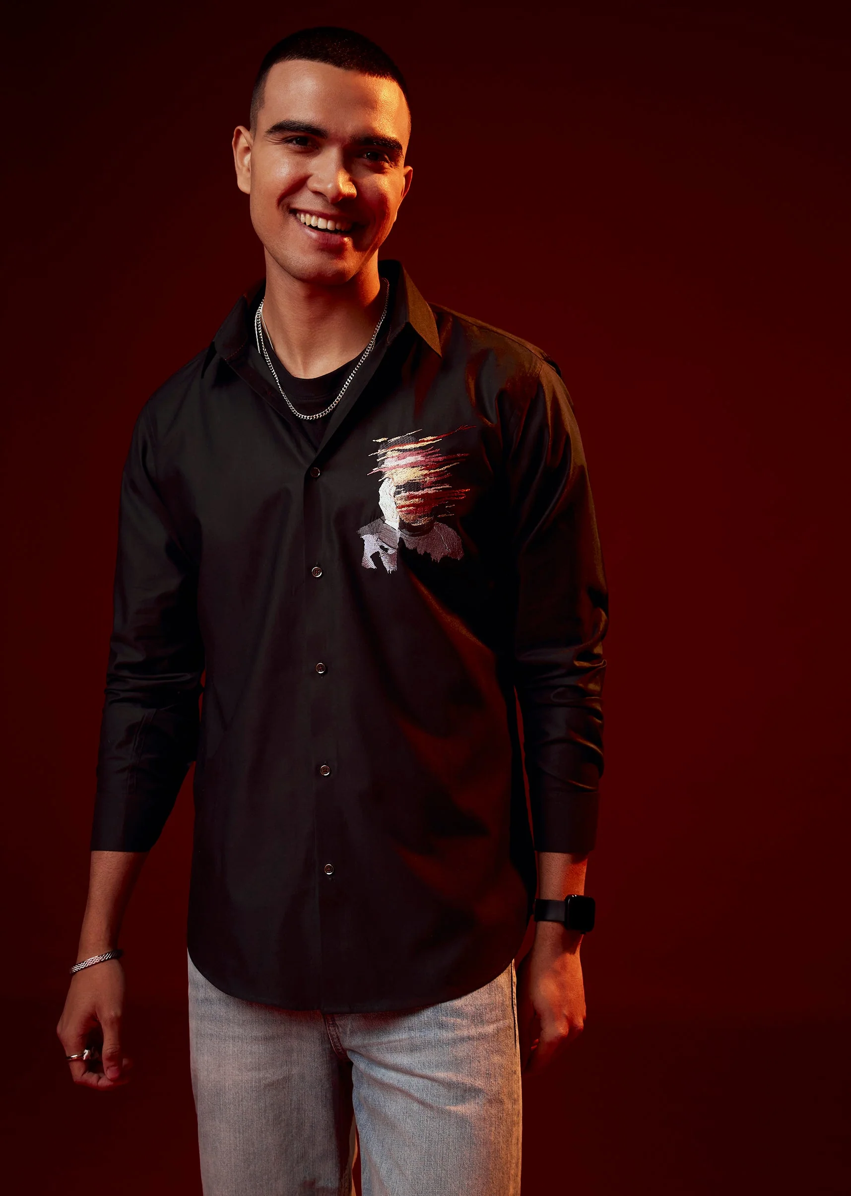 Black Embroidered Silk Blend Festive Shirt