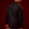 Black Embroidered Silk Blend Festive Shirt
