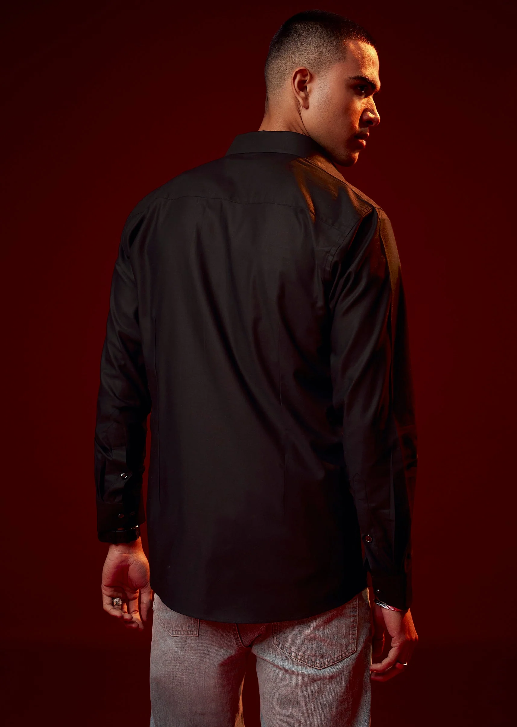 Black Embroidered Silk Blend Festive Shirt