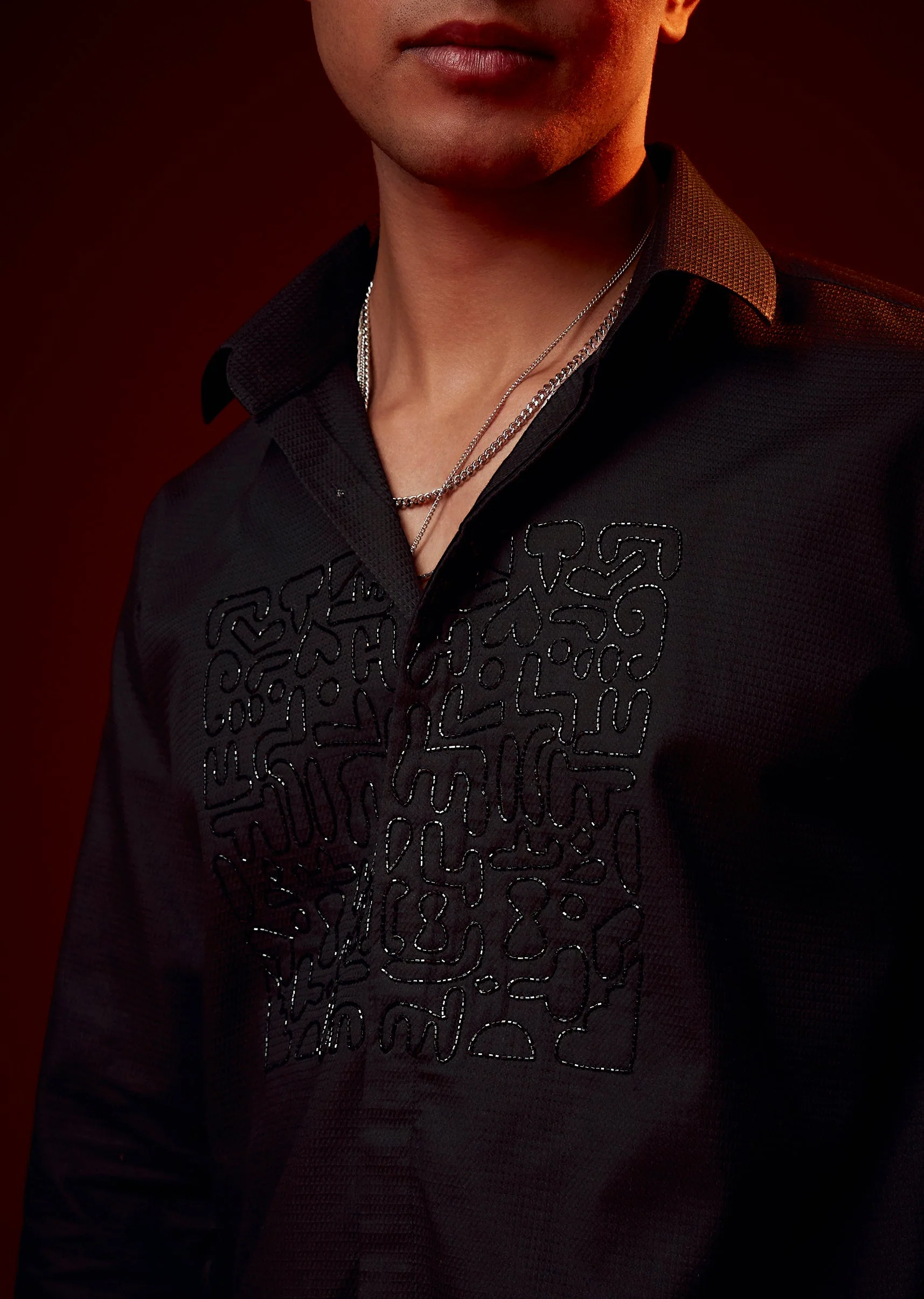Black Cut Dana Embroidered Party Shirt