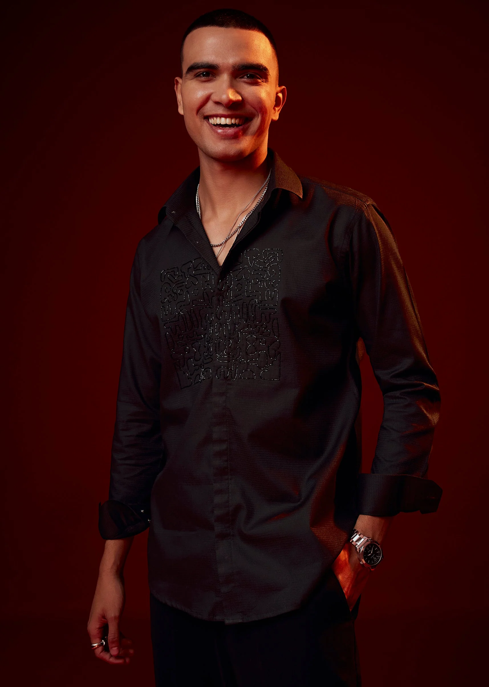 Black Cut Dana Embroidered Party Shirt