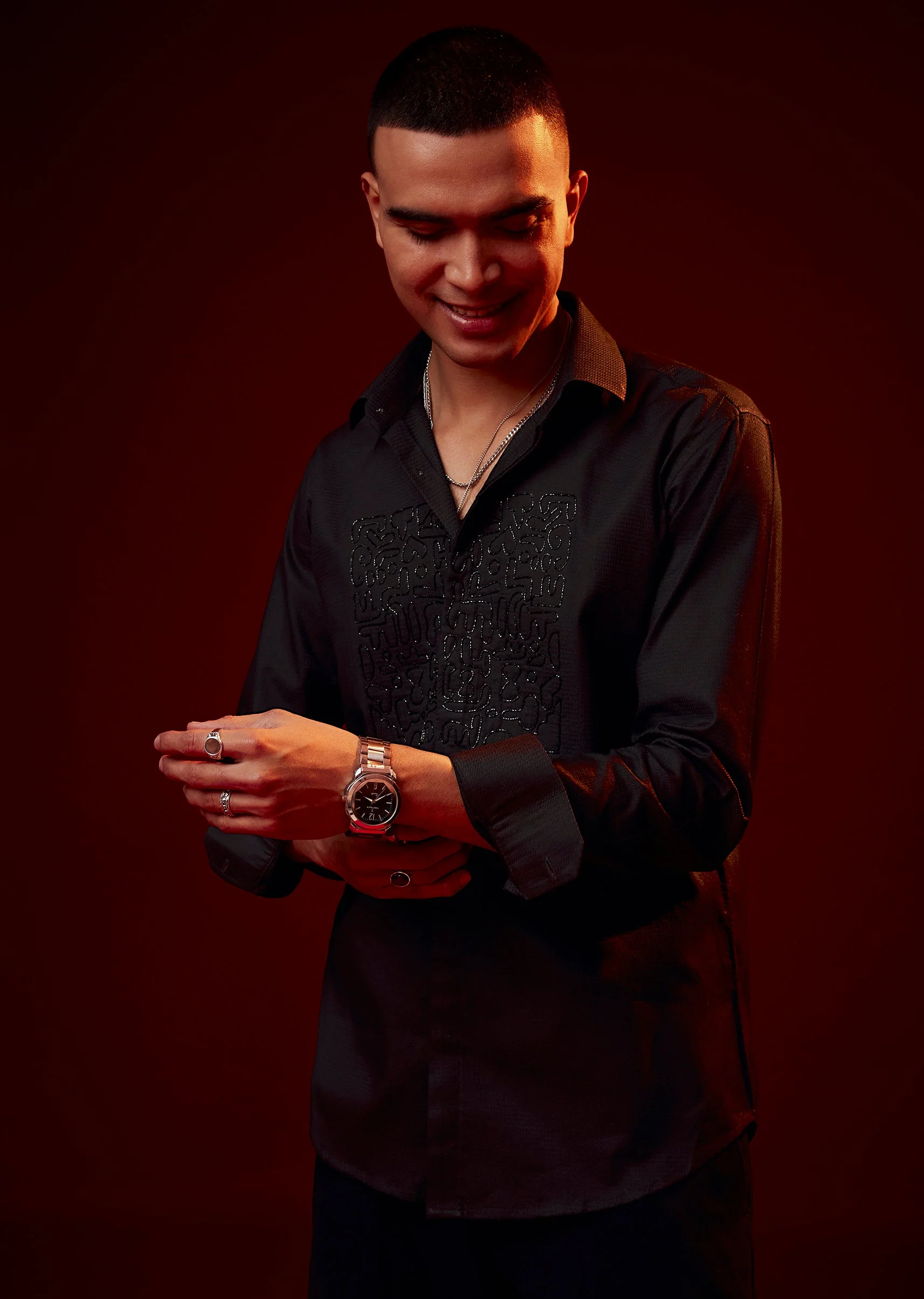 Black Cut Dana Embroidered Party Shirt