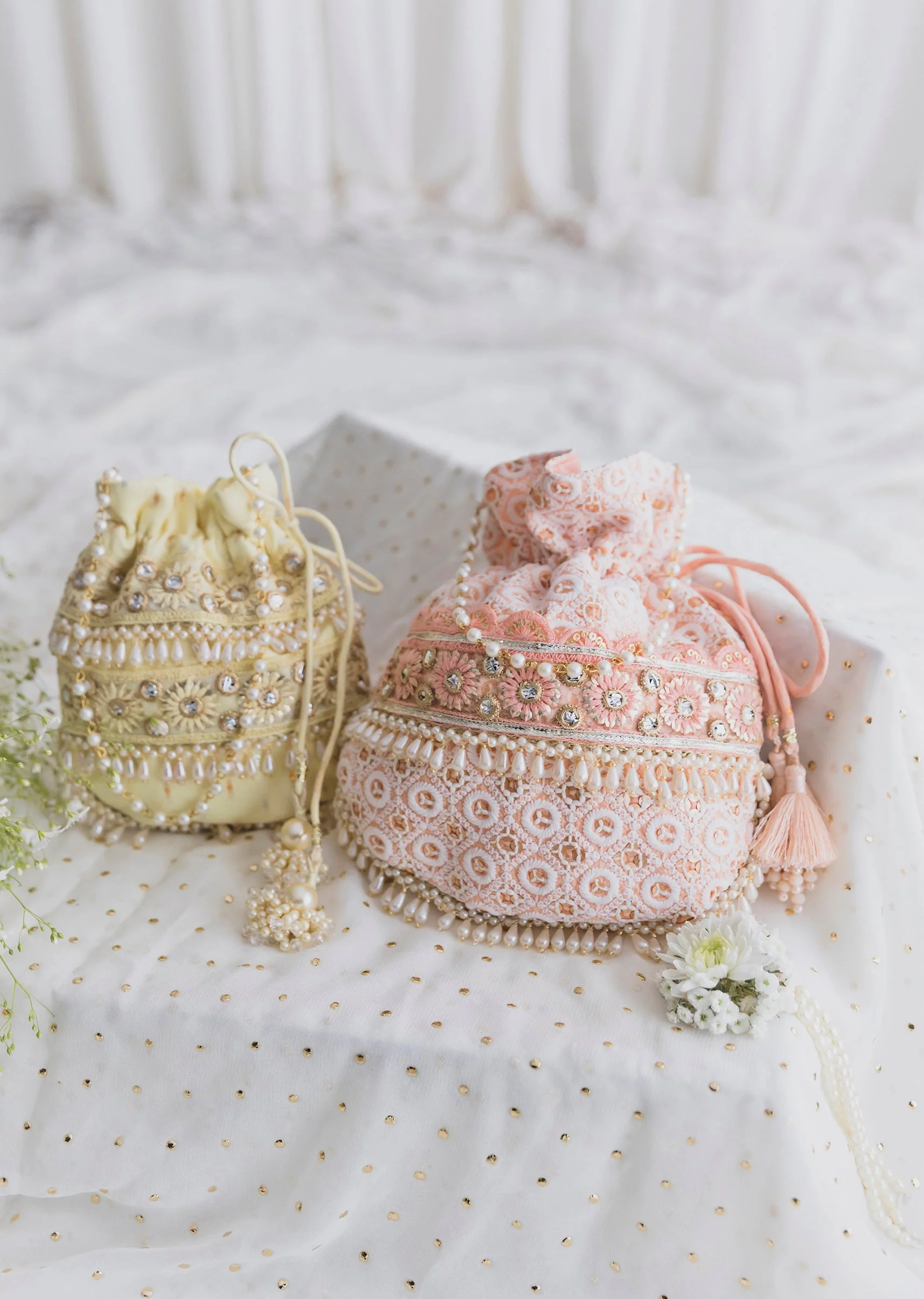 Peach Cotton Potli With Embroidery