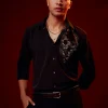 Black Embellished Polyester Party Shirt