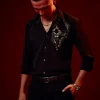 Black Embellished Polyester Party Shirt