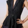 Black Organza Peplum Jacket Crop Skirt Lehenga