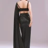 Black Draped Crop Top And Skirt Set