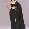 Black Draped Crop Top And Skirt Set