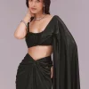 Black Draped Crop Top And Skirt Set
