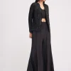 Black Crop Top With Flared Satin Palazzo