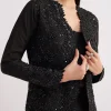 Black Crop Top With Flared Satin Palazzo