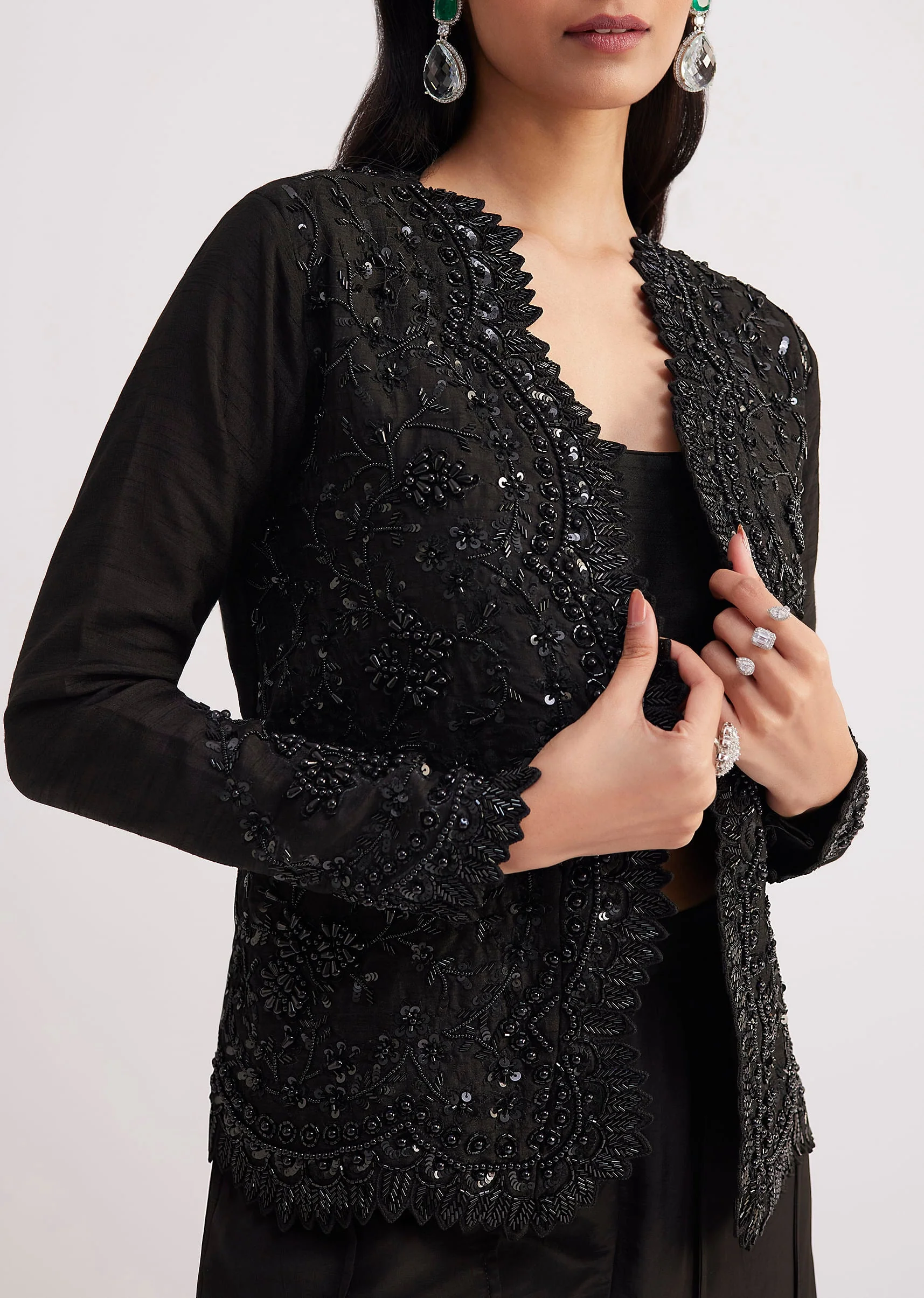 Black Crop Top With Flared Satin Palazzo