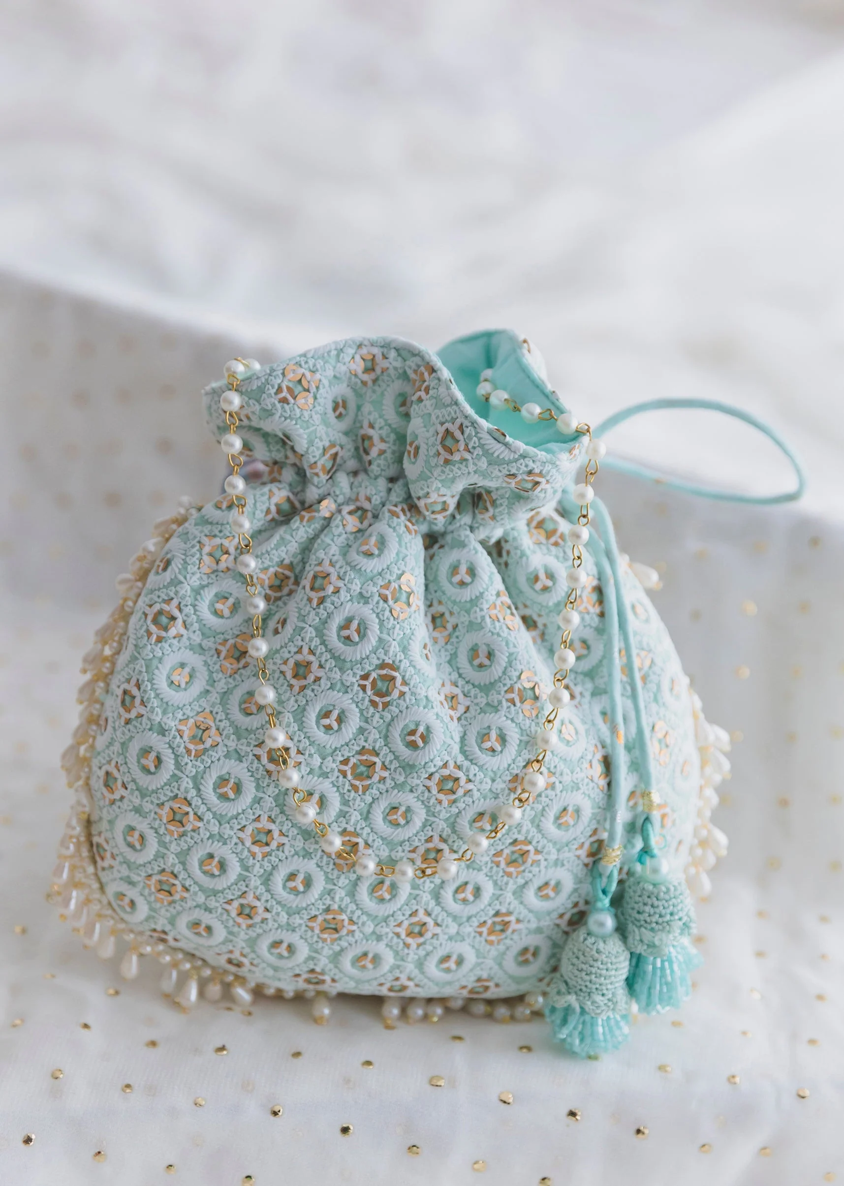 Blue Cotton Potli With Embroidery